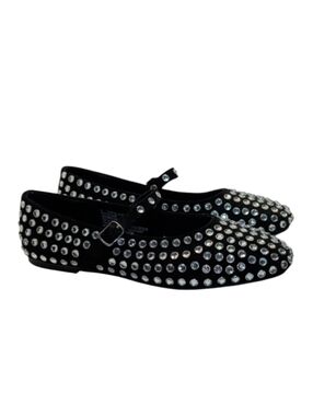 A New Day Issa Rhinestone Black Ballerina Flats with Buckle Strap Size 8